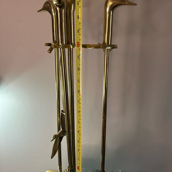 Vintage Brass Duck Head Fireplace Set 4pc Set with Stand - Picture 9 of 10
